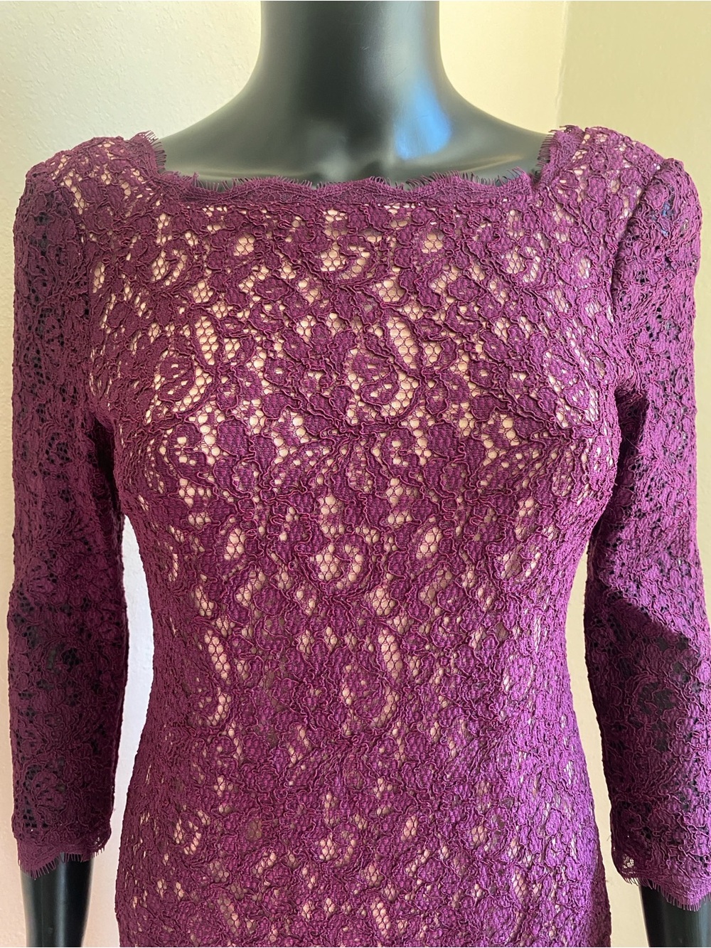 Adrianna Papell Purple Lace Long Sleeve Sheath Dress - Picture 4 of 13